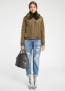 Grape Leaf Bomber con collo effetto pelliccia Denny Rose Jeans
