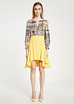 Yellow-check Dress with asymmetrical skirt Denny Rose