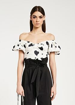 Egret-black Hearts Top con maniche a palloncino Denny Rose