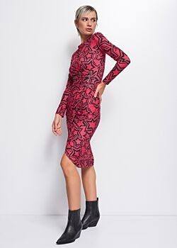 Fuxia -black Stars Jersey dress with star print Denny Rose