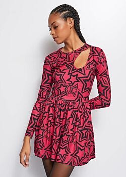 Fuxia -black Stars Dress with star print Denny Rose