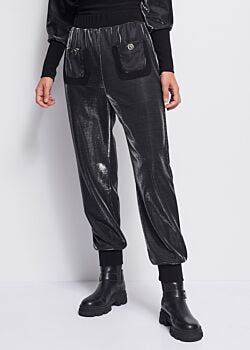 Black E Joggers in laminated fabric Denny Rose