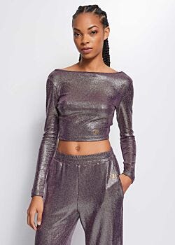 Purple-steel T-shirt in jersey laminato Denny Rose
