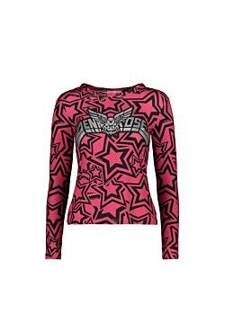 Fuxia -black Stars T-shirt in jersey stampato Denny Rose