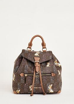 Leather Brown Backpack in printed faux leather Denny Rose Borse