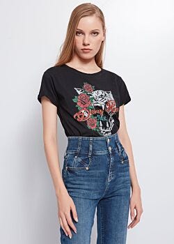 Black E Jersey T-shirt with print Denny Rose Jeans
