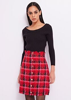 Nero-rosso-fuxia Dress with bouclé skirt Denny Rose