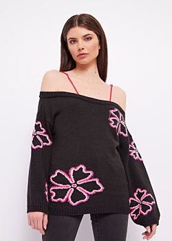 Pink Flower/black Maglia con fiori Denny Rose