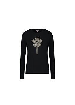 Black T-shirt with embroidery and rhinestones Denny Rose