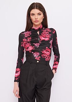 Black/pink Floral-print T-shirt Denny Rose