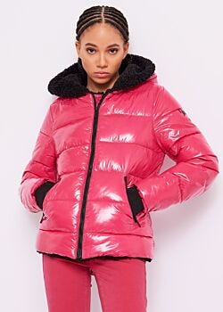 Fuchsia Purple Hooded down jacket Denny Rose Jeans