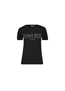 Black T-shirt with logo and rhinestones Denny Rose Jeans
