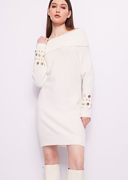 White wool-blend mini dress Denny Rose