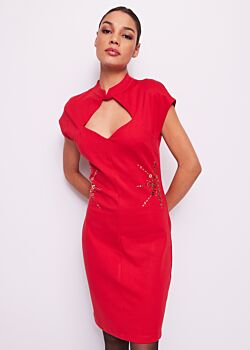 Haute Red Abito rosso a tubino con borchie Denny Rose