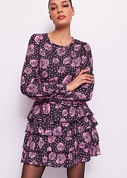 Black//rose Mini abito in georgette stampata Denny Rose
