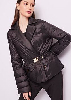 Black Chaqueta de plumón de nailon negro con cinturón Denny Rose