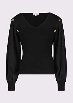Maglia nera a costine con bottoni Denny Rose