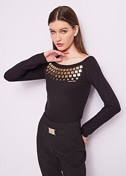 Black T-shirt nera in jersey con stampa Denny Rose