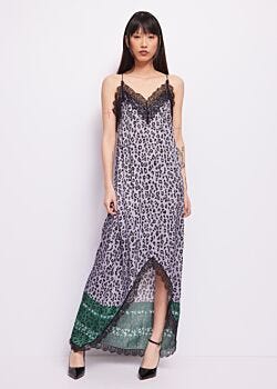 Nero-verde Abito lungo animalier in raso Denny Rose Jeans