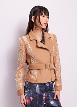 Cammello +paillettes Beige wool-blend biker jacket Denny Rose Jeans