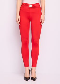 Pantaloni rossi con fibbia logata Denny Rose