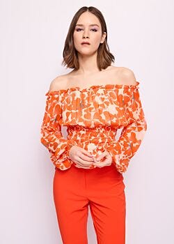 Heart Design Print Blusa in georgette stampata Denny Rose