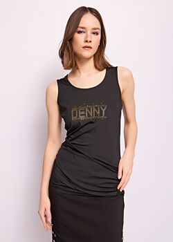 Top nero con logo e strass Denny Rose
