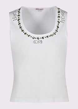Top bianco in cotone con strass Denny Rose