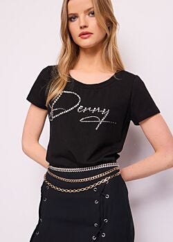 T-shirt nera in cotone con logo Denny Rose