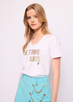 T-shirt in cotone con borchie Denny Rose