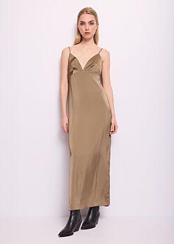 Military Olive Abito lungo verde in raso lucido Denny Rose Jeans