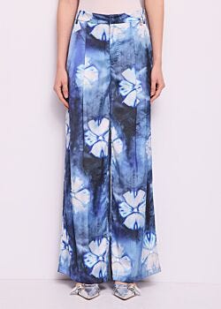 Pantaloni blu in raso stampato Denny Rose Jeans