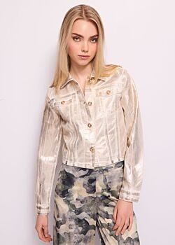 White-gold Giacca in denim di cotone laminato Denny Rose Jeans