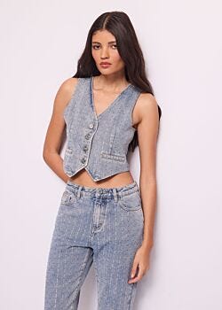 Unico Gilet in denim con strass Denny Rose Jeans