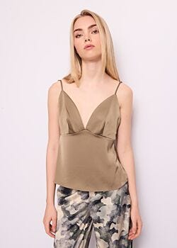 Military Olive Top verde oliva in raso Denny Rose Jeans