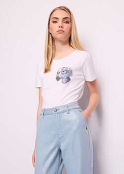 White T-shirt in cotone con stampa Denny Rose Jeans