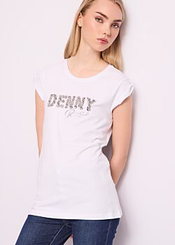 T-shirt bianca in cotone con logo Denny Rose Jeans