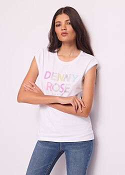 White Camiseta blanca de algodón con logotipo Denny Rose Jeans