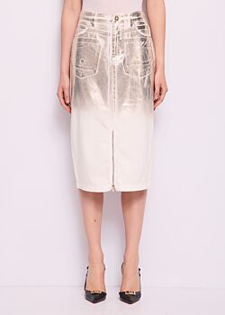 White-gold Gonna in denim di cotone laminato Denny Rose Jeans