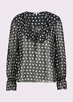 Blusa nera in georgette a pois Denny Rose