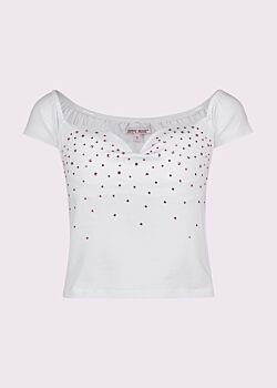 T-shirt bianca in cotone con strass Denny Rose