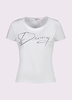 T-shirt bianca in cotone con logo Denny Rose