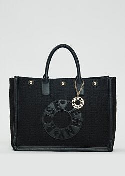 Shopping bag nera in tweed Denny Rose Borse