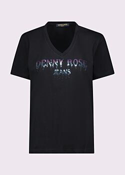 T-shirt nera in cotone con stampa Denny Rose Jeans